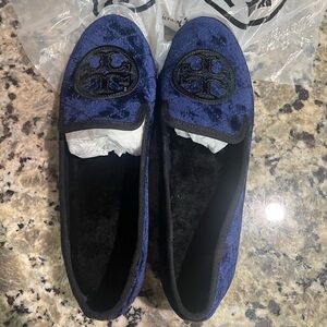 Tory Burch Bright Navy and Black Quilted Slippers